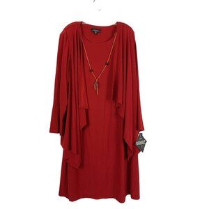 R & M Richards Women's Cherry Red Dress & Cardigan Set